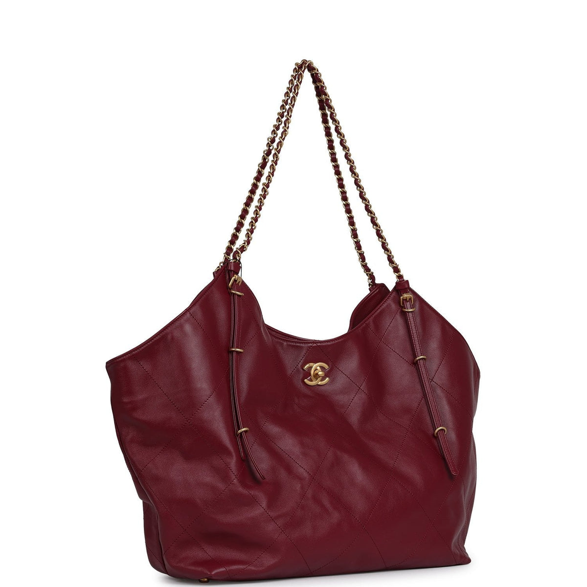 Chanel Maxi Coco Shopping Bag Burgundy Shiny Calfskin Antique Gold Hardware