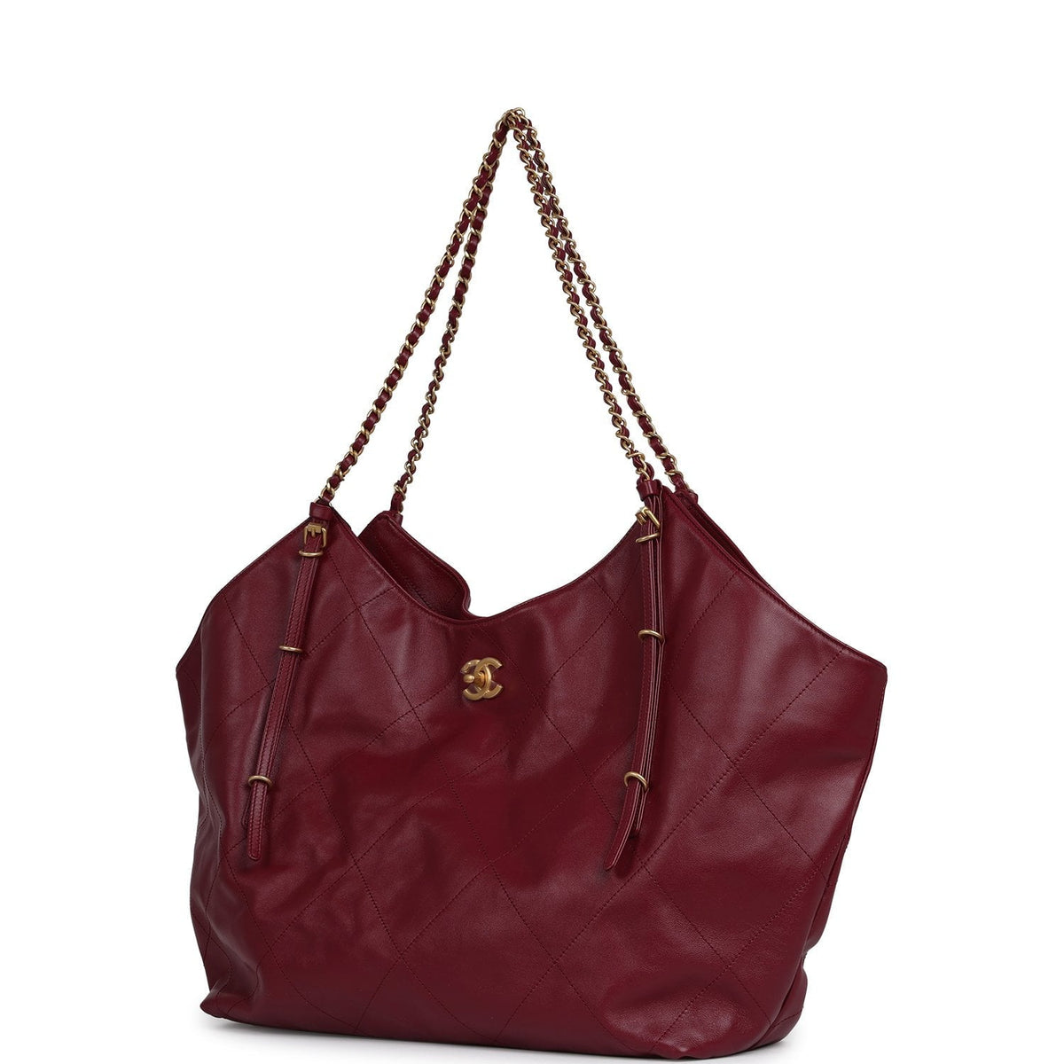 Chanel Maxi Coco Shopping Bag Burgundy Shiny Calfskin Antique Gold Hardware