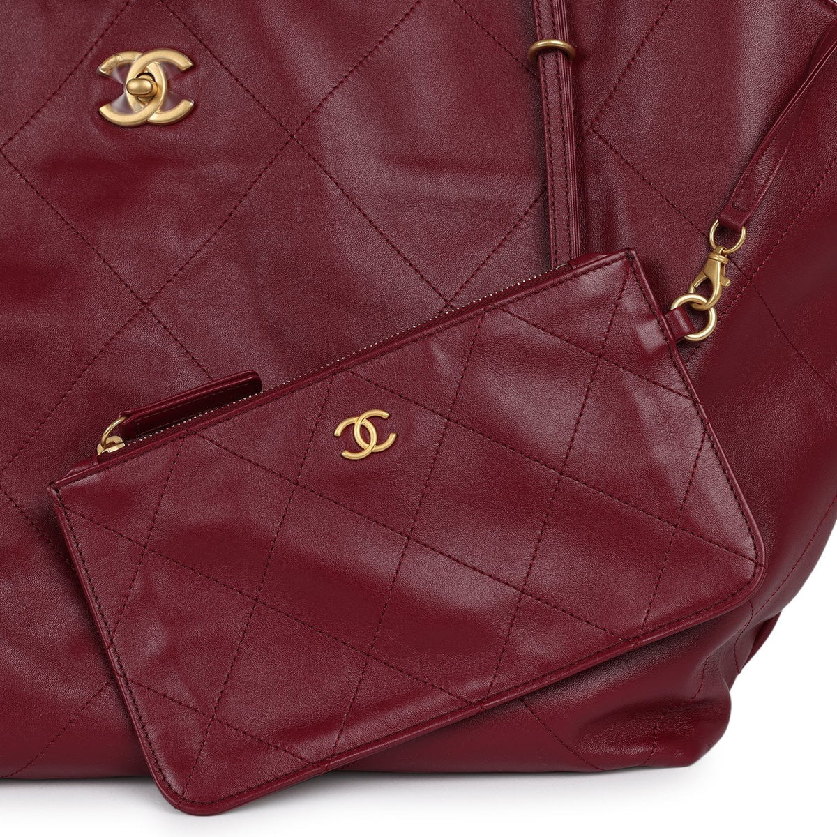Chanel Maxi Coco Shopping Bag Burgundy Shiny Calfskin Antique Gold Hardware