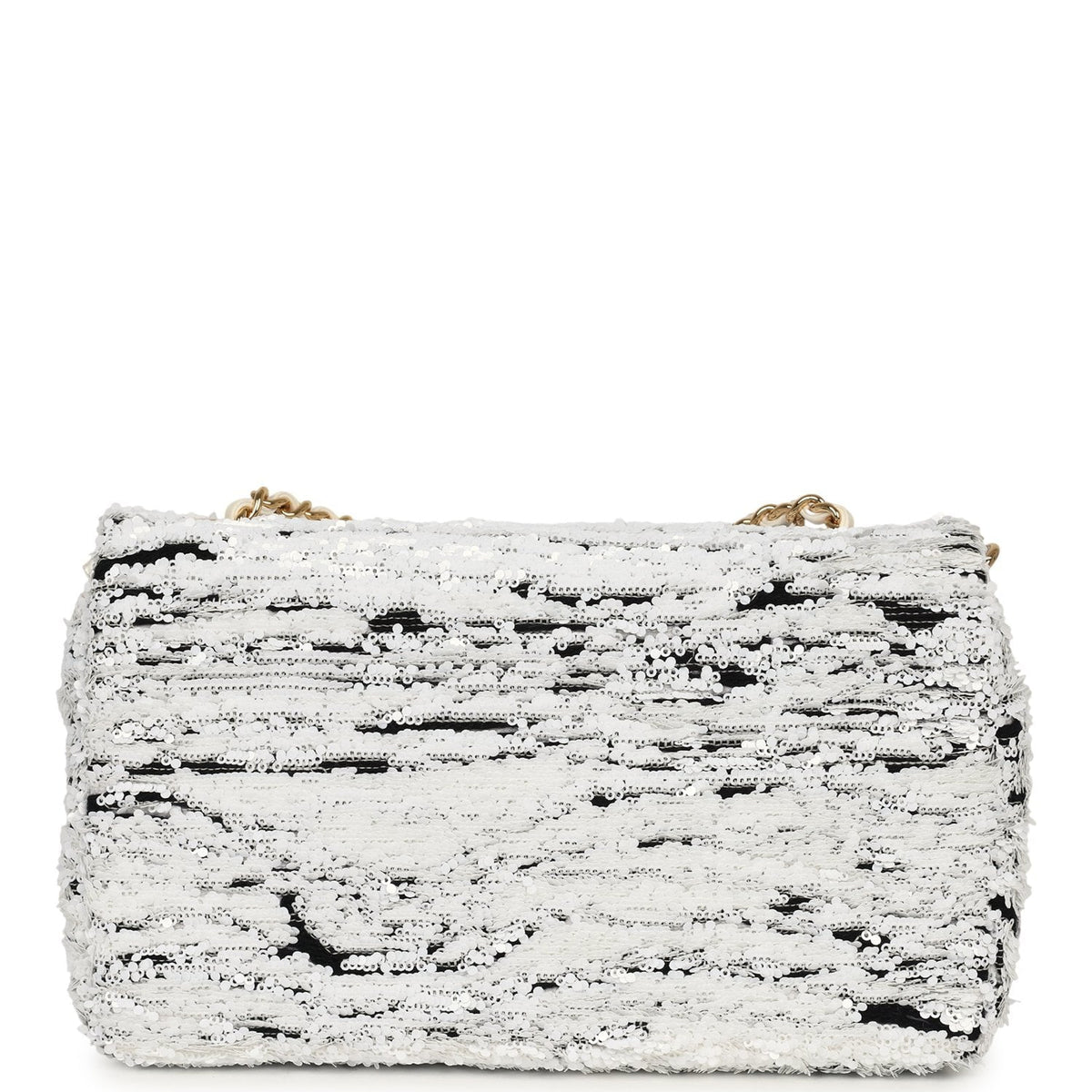 Chanel Mini Rectangular Flap Bag White, Black Sequins Gold Hardware
