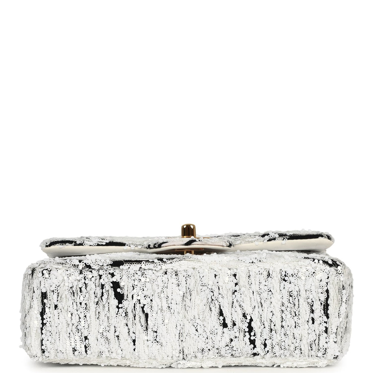 Chanel Mini Rectangular Flap Bag White, Black Sequins Gold Hardware