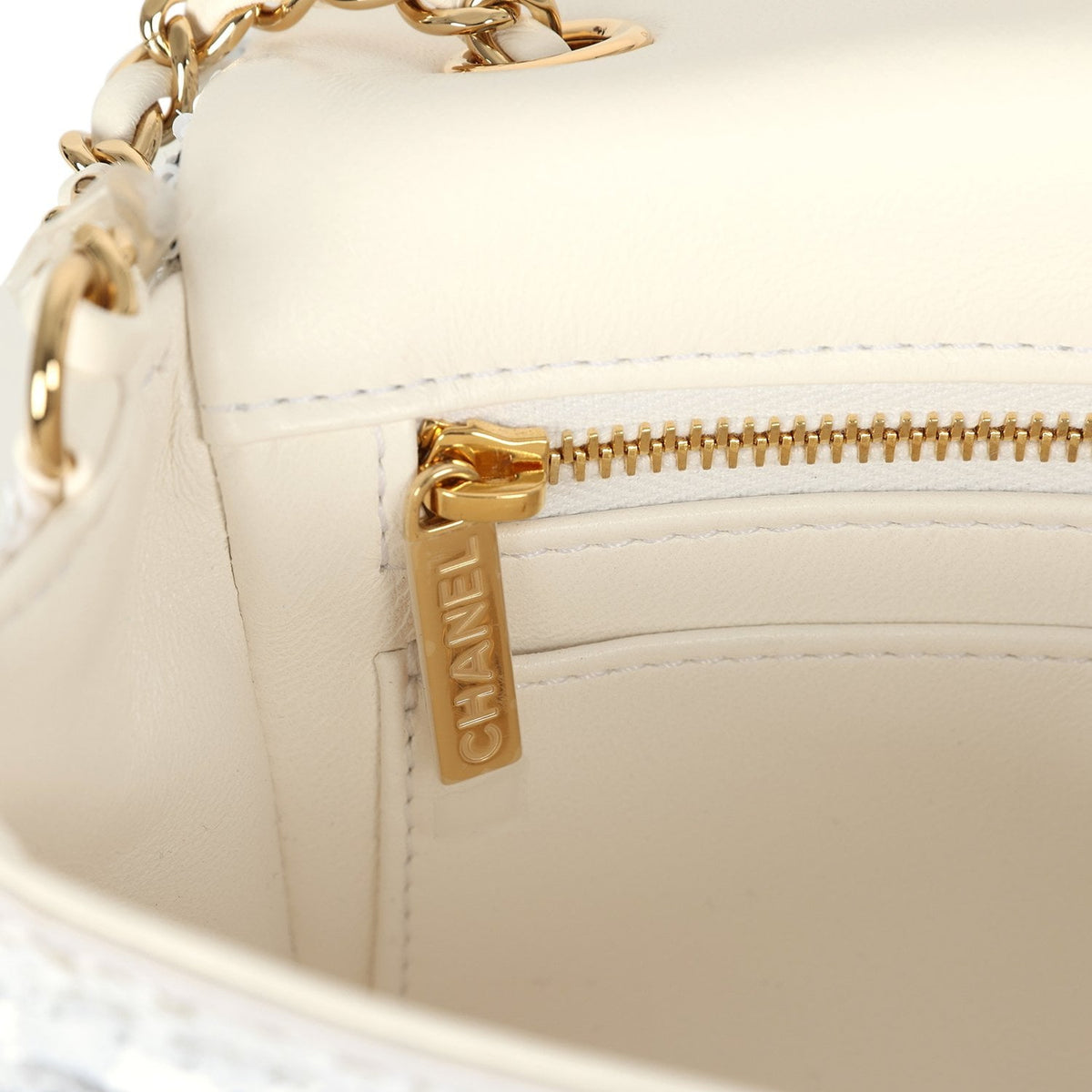 Chanel Mini Rectangular Flap Bag White, Black Sequins Gold Hardware