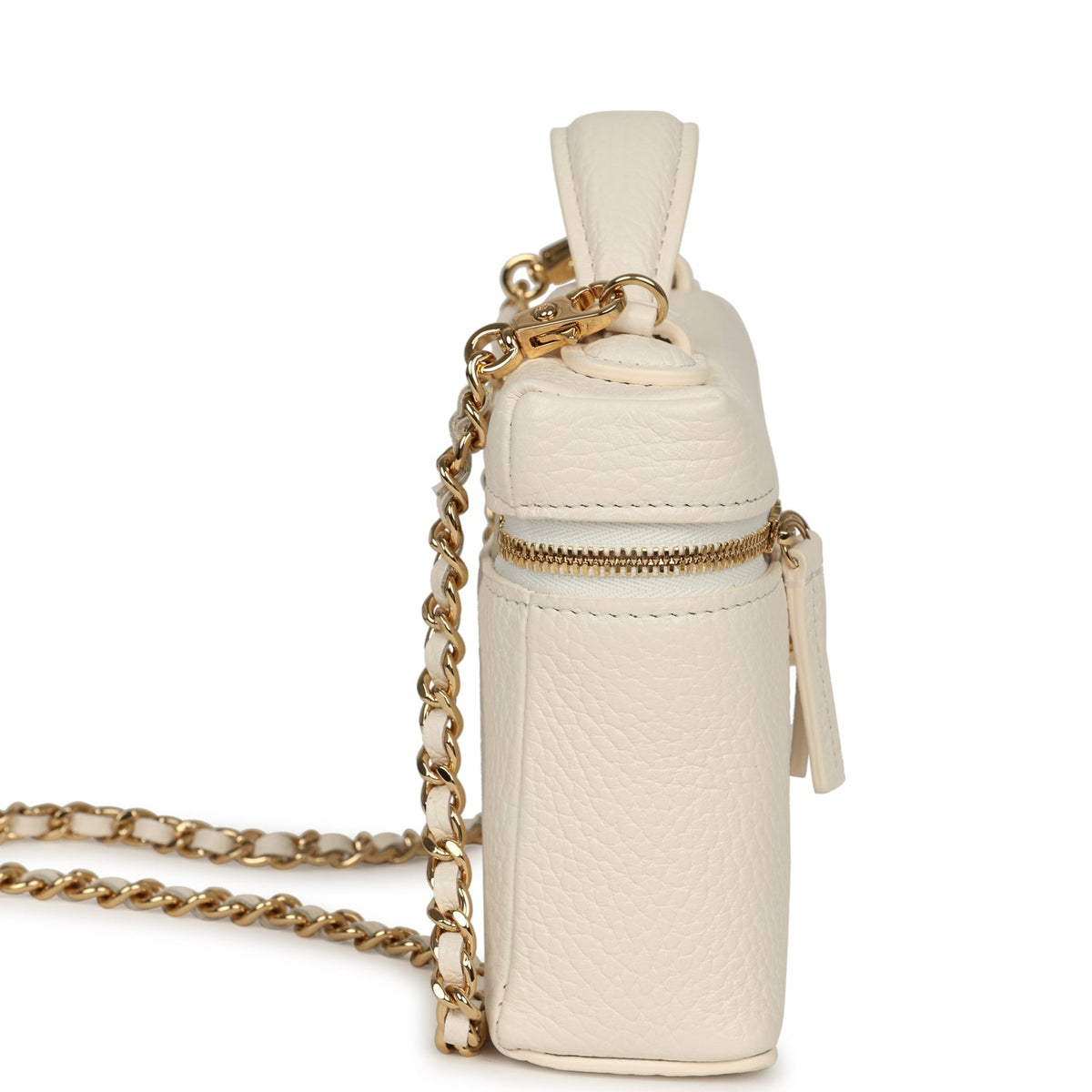Chanel "Supple" Top Handle Long Vanity Case with Chain White Grained Calfskin Gold Hardware