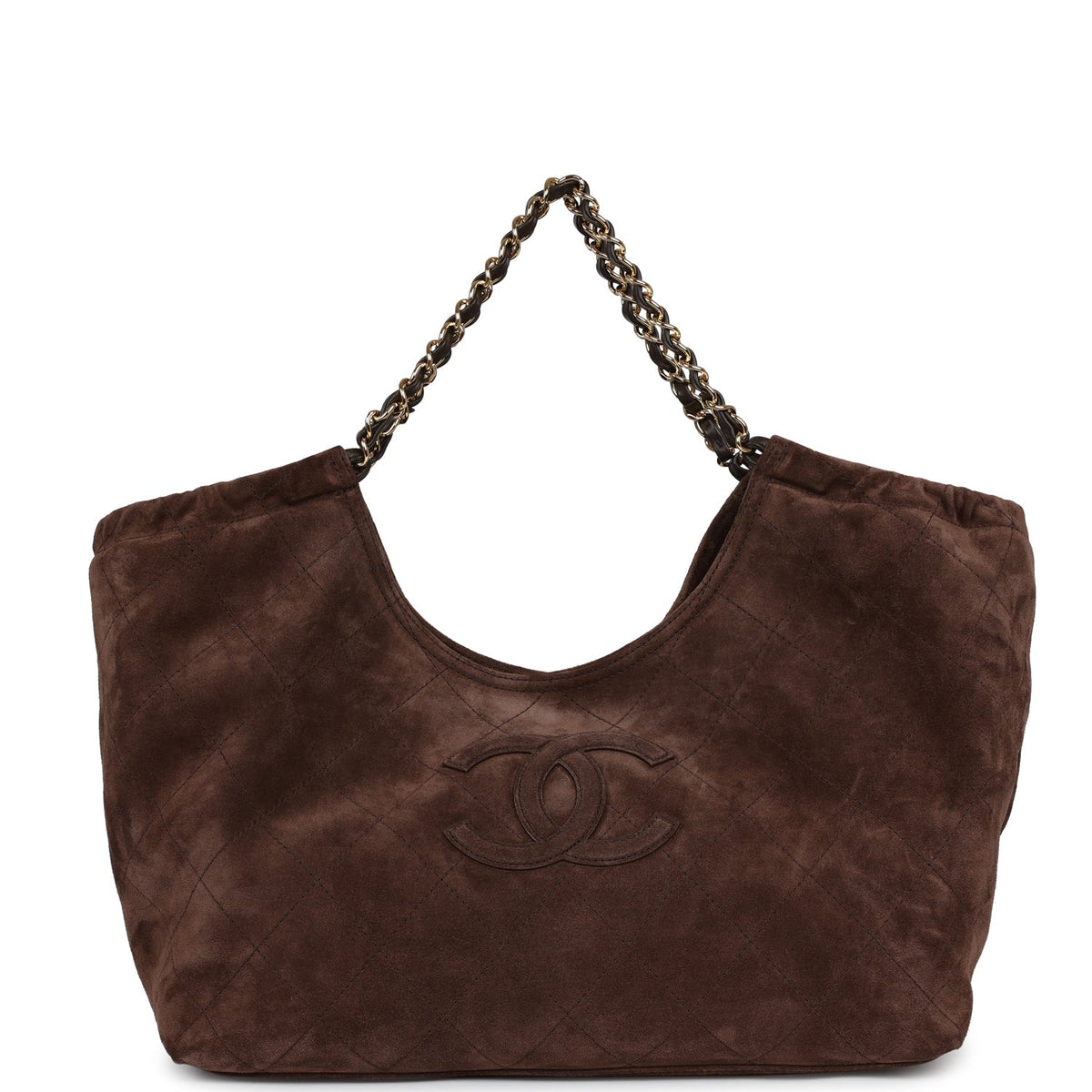 Chanel Small CC Cabas Hobo Bag Dark Brown Suede Gold Hardware