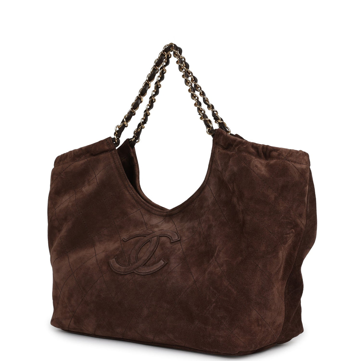 Chanel Small CC Cabas Hobo Bag Dark Brown Suede Gold Hardware