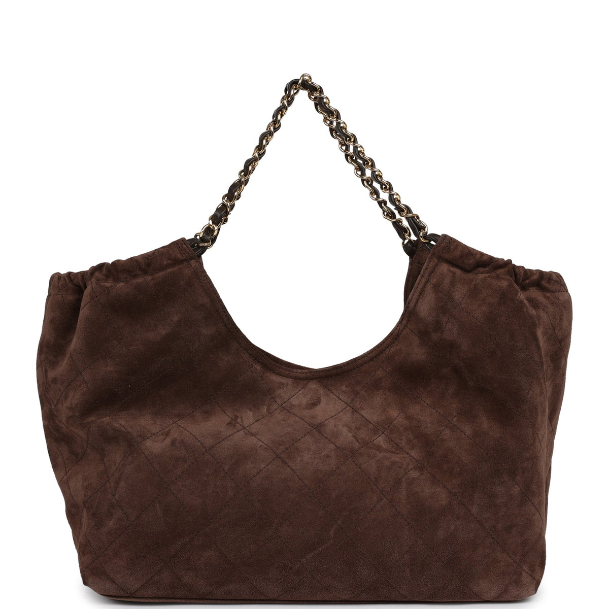 Chanel Small CC Cabas Hobo Bag Dark Brown Suede Gold Hardware