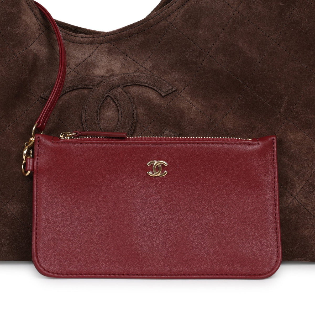 Chanel Small CC Cabas Hobo Bag Dark Brown Suede Gold Hardware