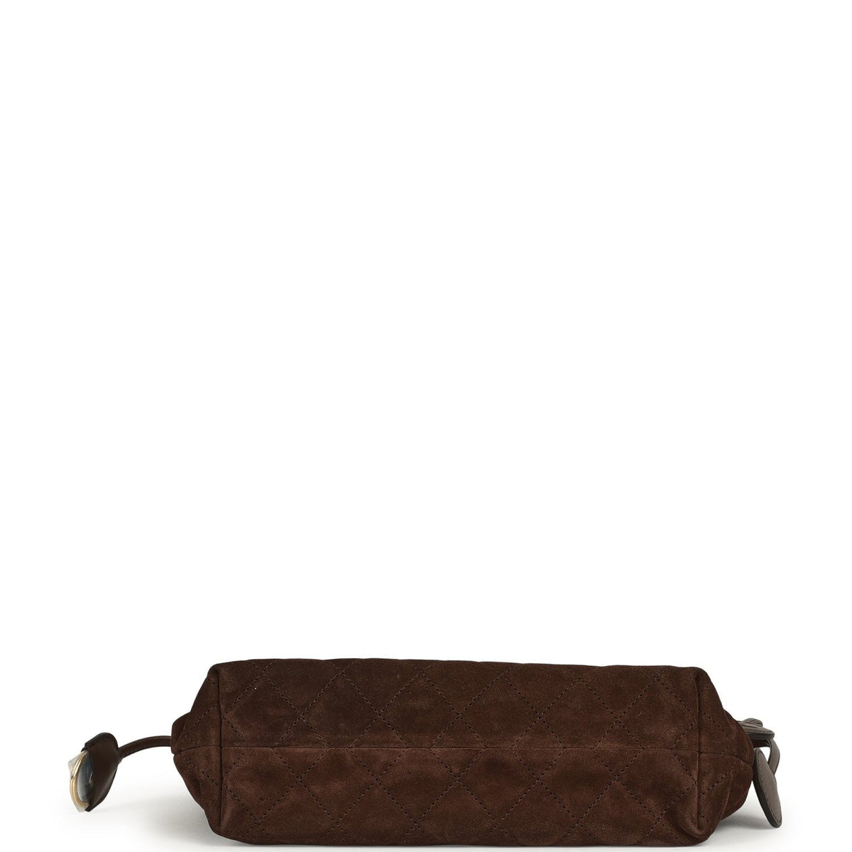 Chanel CC Drawstring Clutch Bag with Leather Strap Dark Brown Suede Gold Hardware