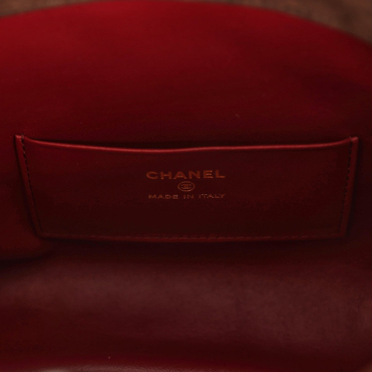 Chanel CC Drawstring Clutch Bag with Leather Strap Dark Brown Suede Gold Hardware