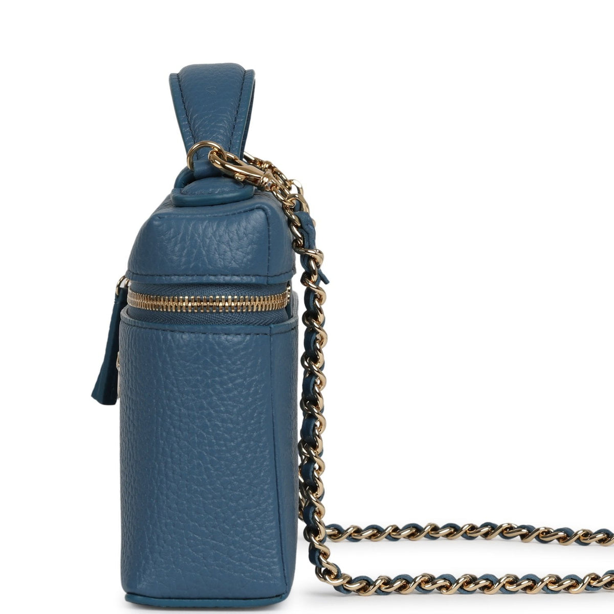 Chanel "Supple" Top Handle Long Vanity Case with Chain  Dark Blue Grained Calfskin Gold Hardware