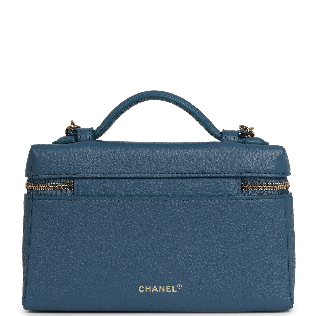Chanel "Supple" Top Handle Long Vanity Case with Chain  Dark Blue Grained Calfskin Gold Hardware