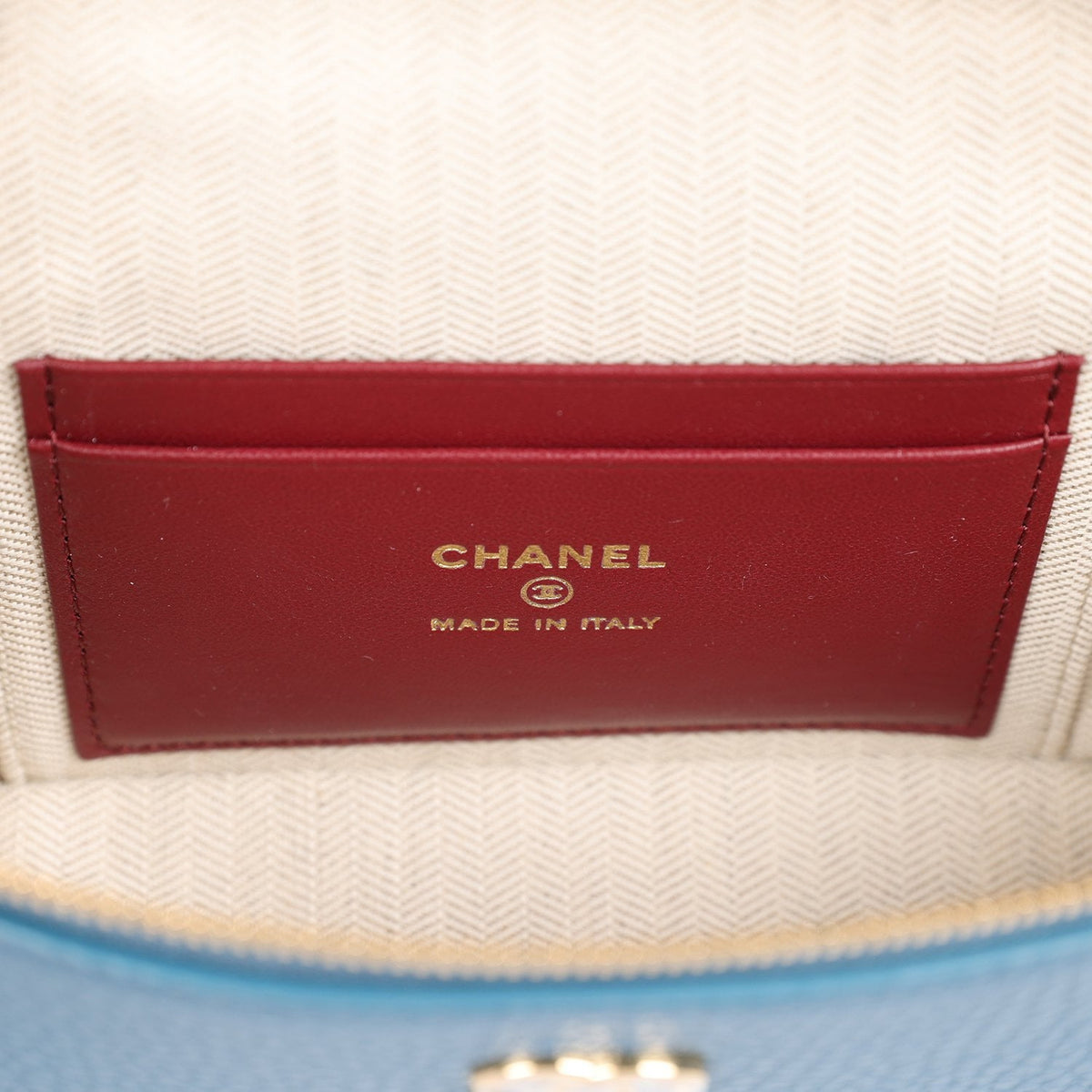Chanel "Supple" Top Handle Long Vanity Case with Chain  Dark Blue Grained Calfskin Gold Hardware