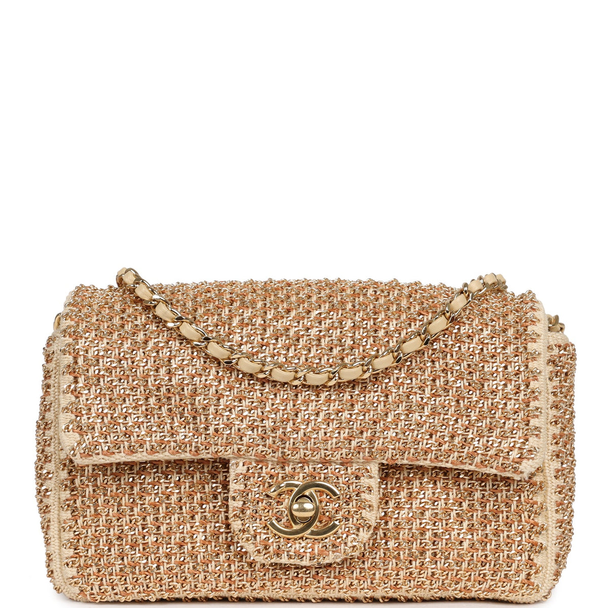 Chanel Mini Rectangular "Macrame Chain" Flap Bag Golden, Beige Woven Gold Hardware