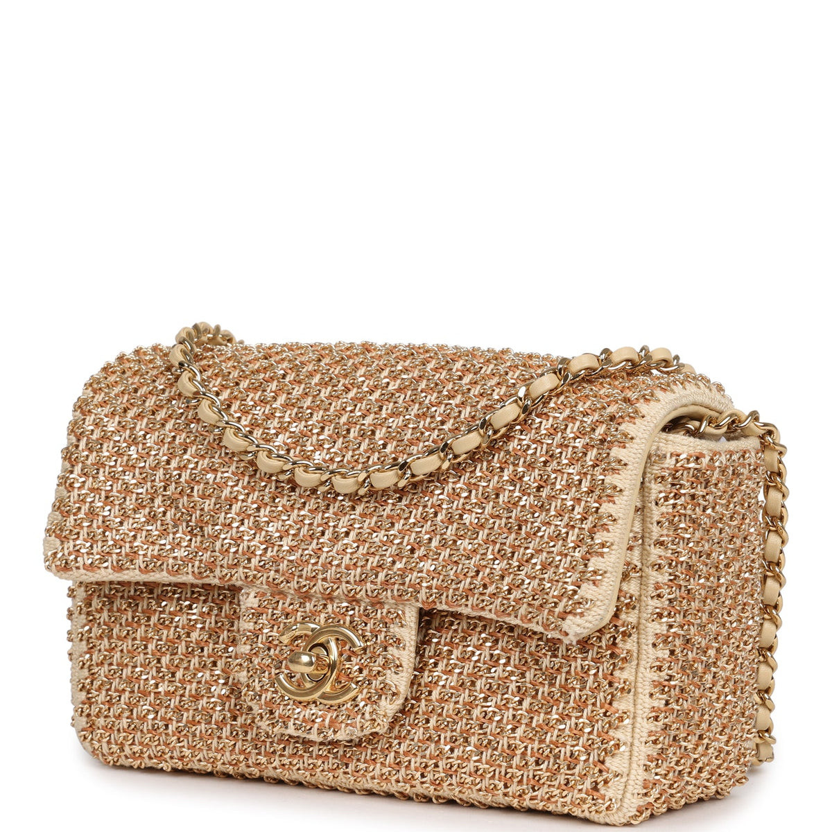 Chanel Mini Rectangular "Macrame Chain" Flap Bag Golden, Beige Woven Gold Hardware