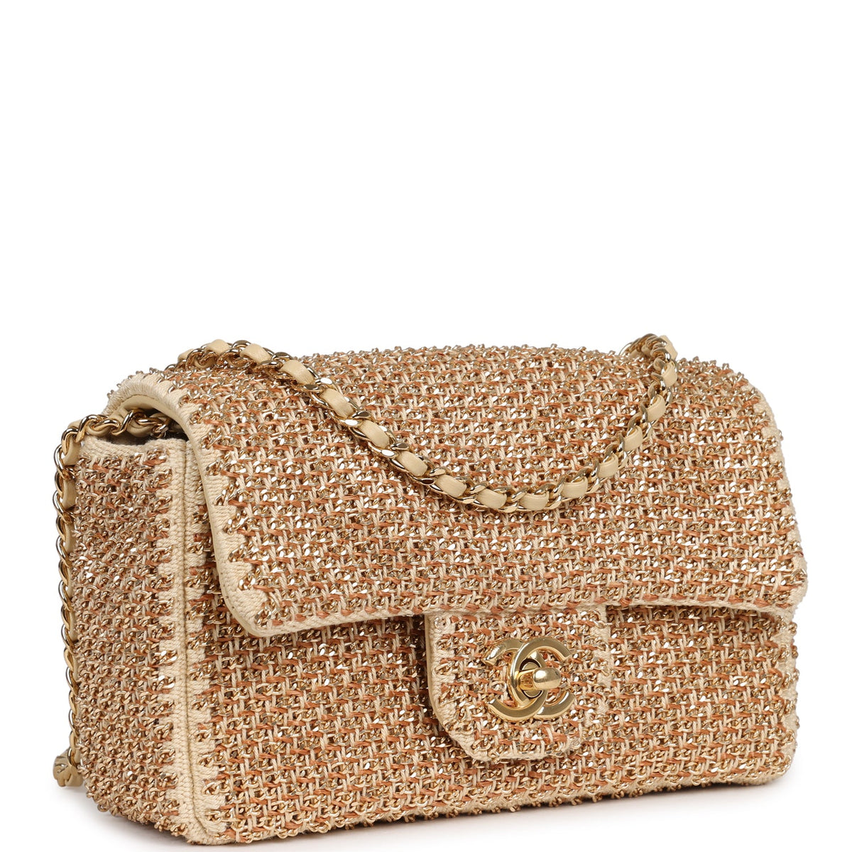 Chanel Mini Rectangular "Macrame Chain" Flap Bag Golden, Beige Woven Gold Hardware