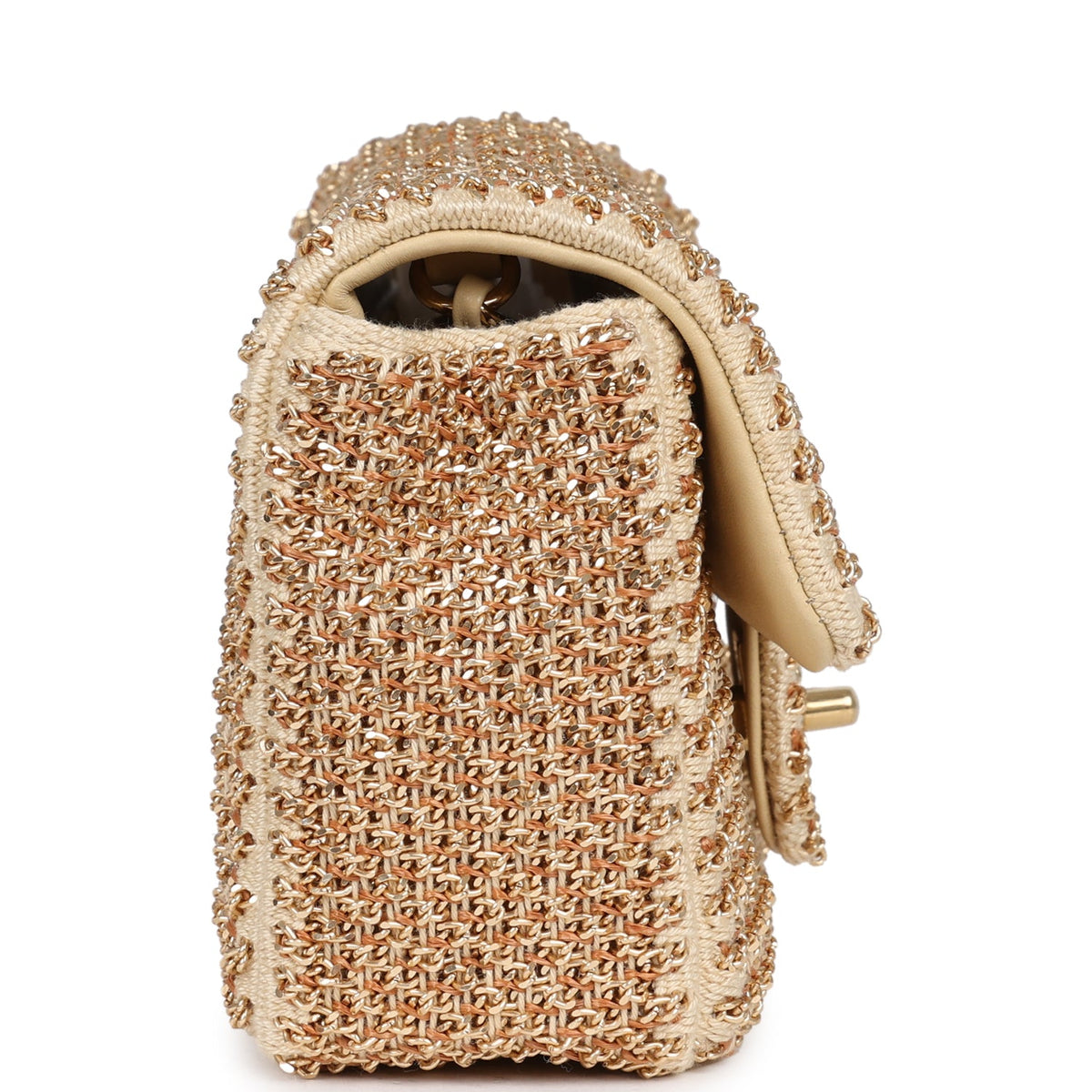 Chanel Mini Rectangular "Macrame Chain" Flap Bag Golden, Beige Woven Gold Hardware