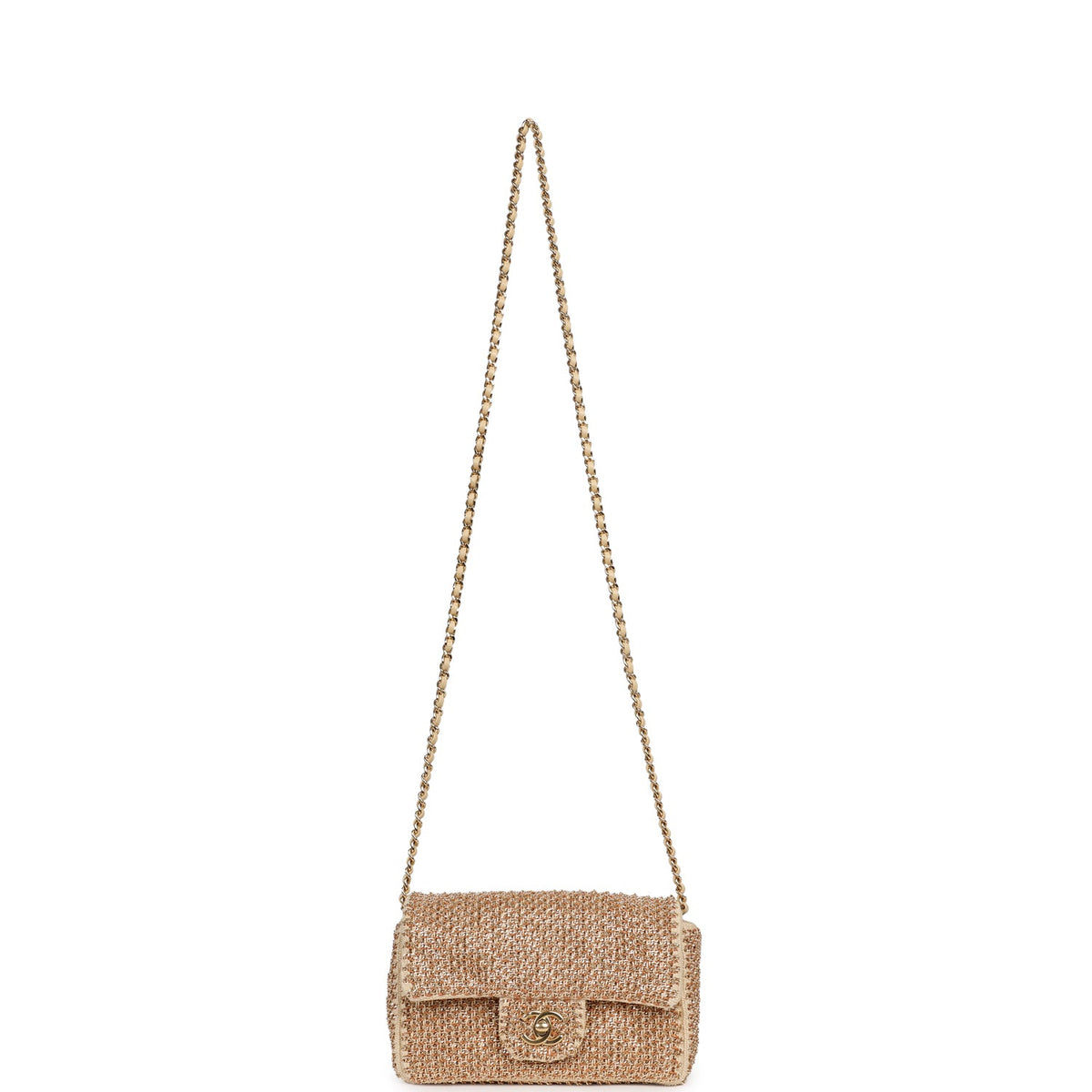 Chanel Mini Rectangular "Macrame Chain" Flap Bag Golden, Beige Woven Gold Hardware