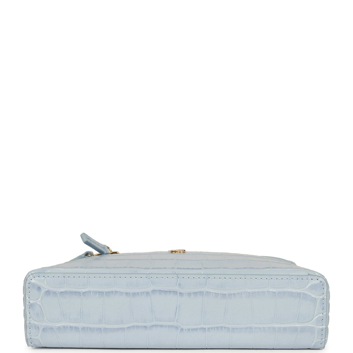 Chanel Top Handle Long Vanity Case with Chain Light Blue Croc Embossed Calfskin Gold Hardware