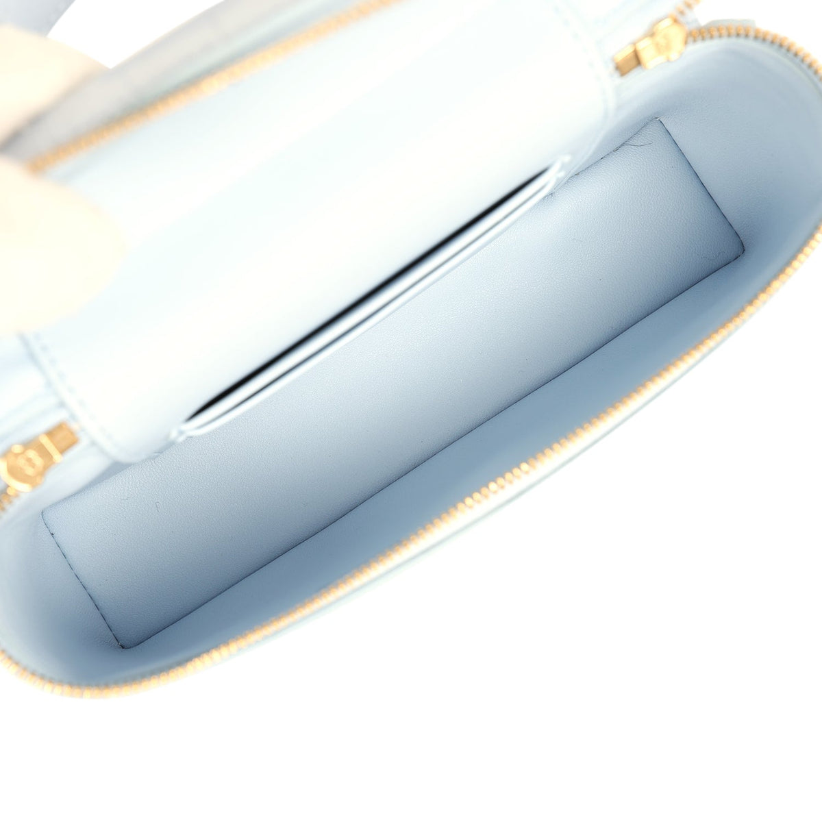 Chanel Top Handle Long Vanity Case with Chain Light Blue Croc Embossed Calfskin Gold Hardware