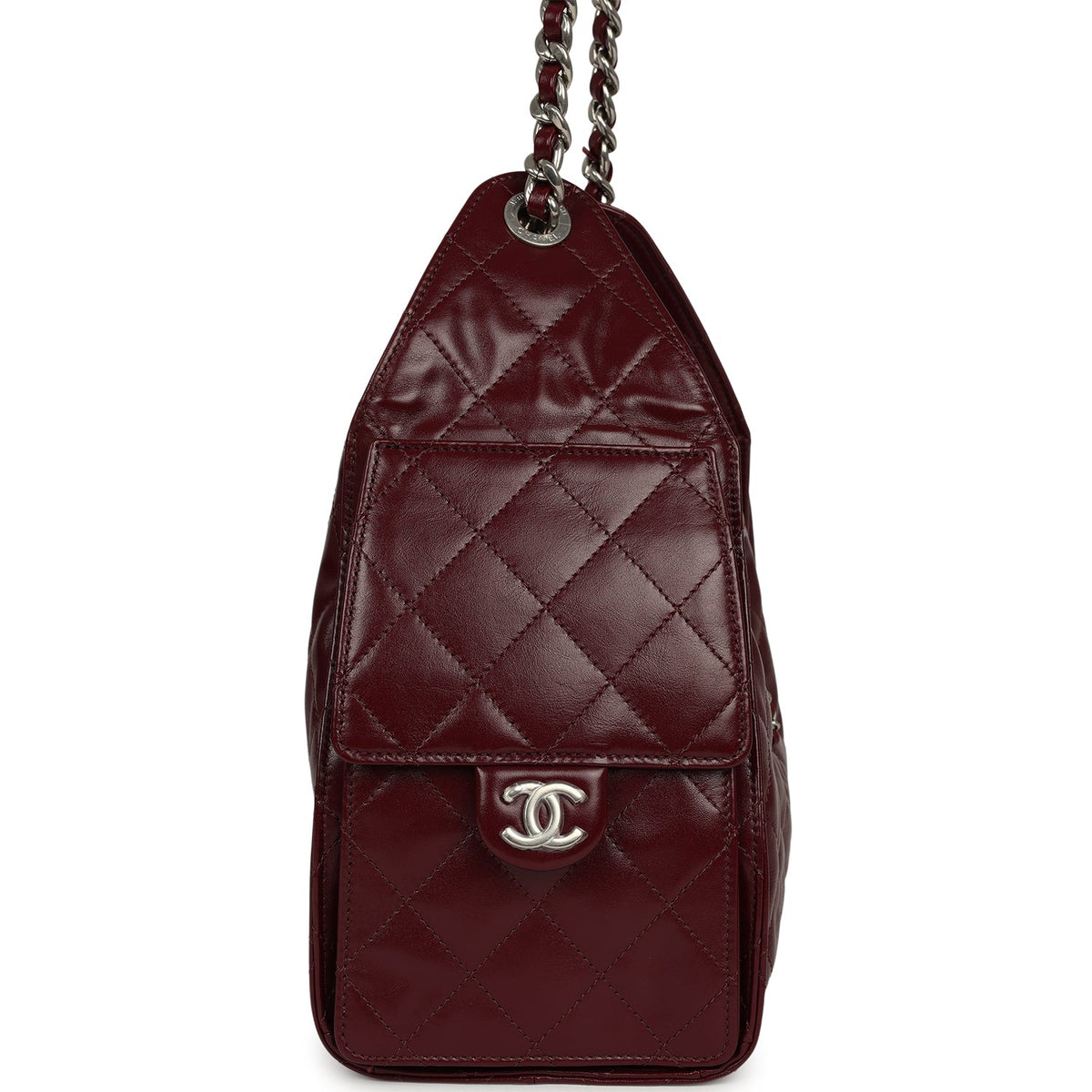 Chanel Small 25 Hobo Bag Dark Burgundy Shiny Lambskin Silver Hardware