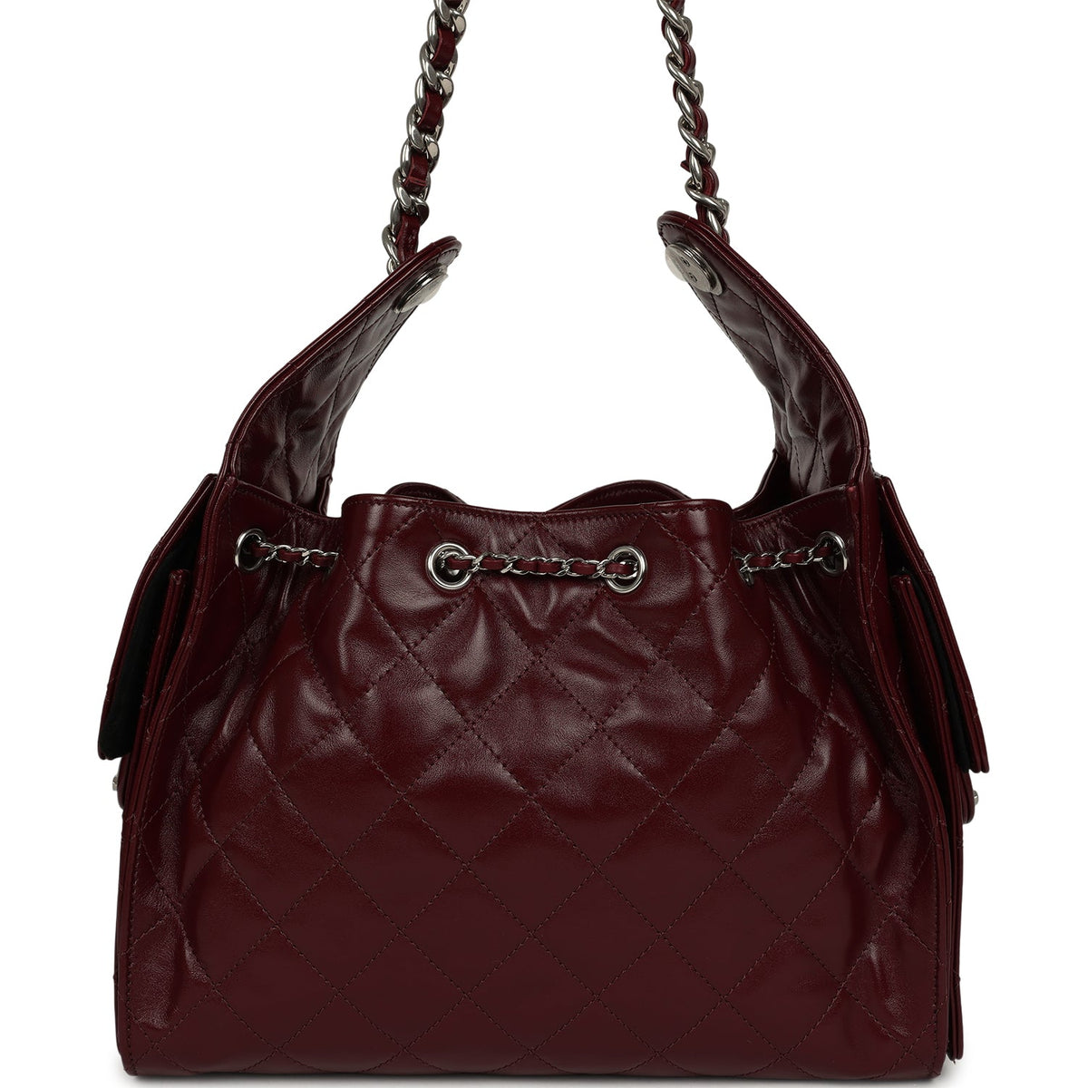 Chanel Small 25 Hobo Bag Dark Burgundy Shiny Lambskin Silver Hardware