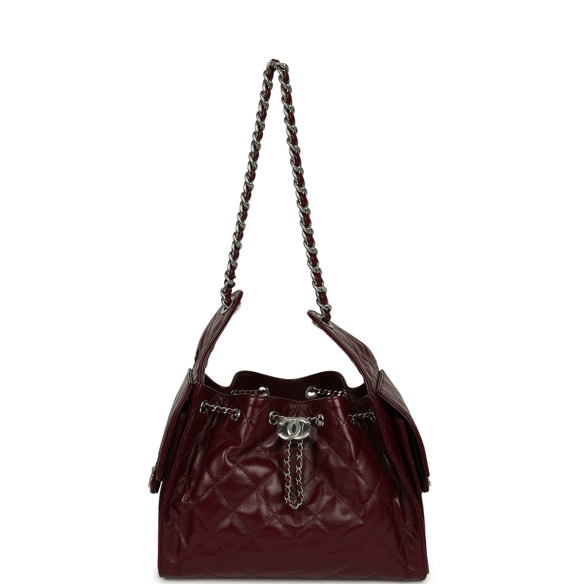 Chanel Small 25 Hobo Bag Dark Burgundy Shiny Lambskin Silver Hardware