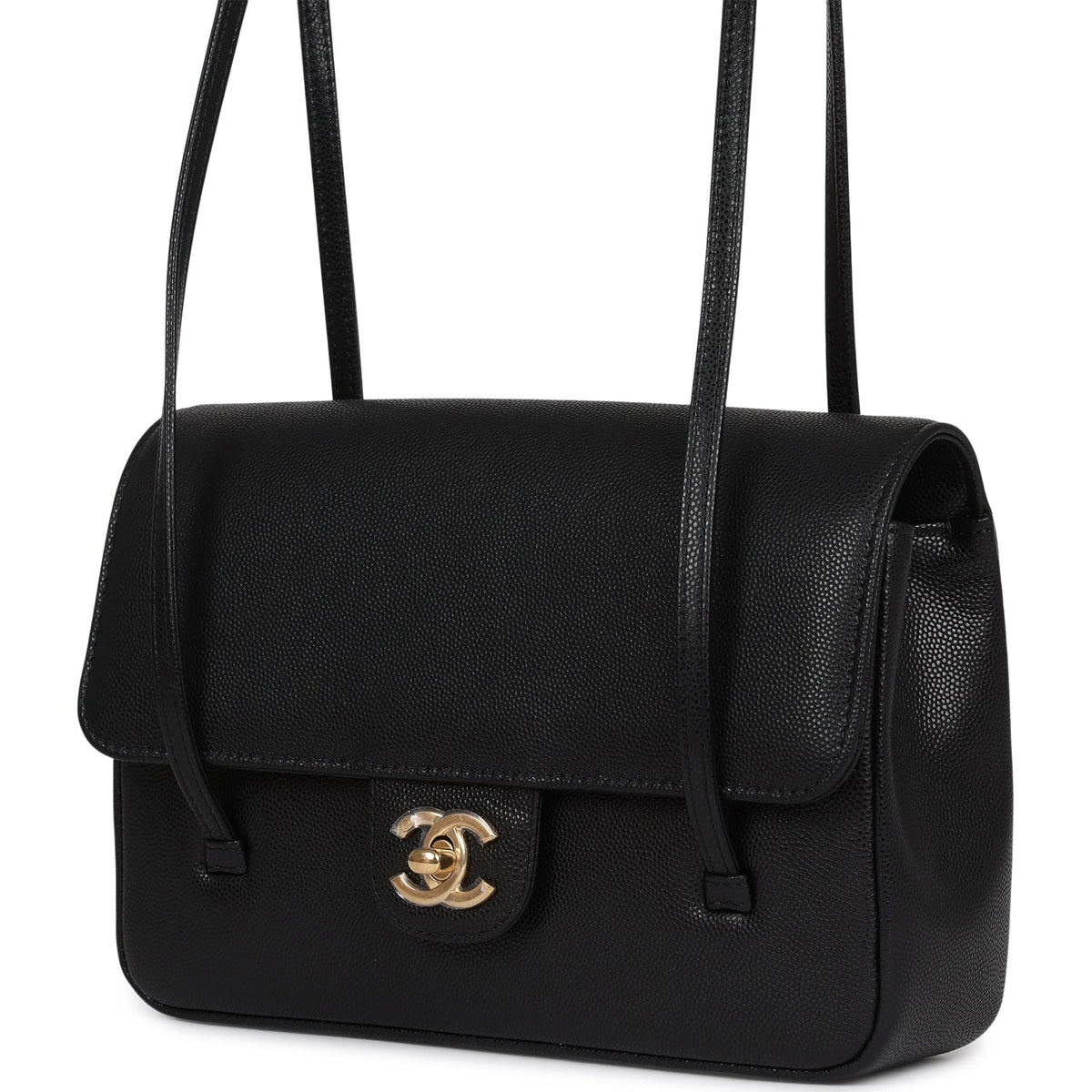 Chanel Small Preppy Coco Flap Bag Black Shiny Caviar Brushed Gold Hardware