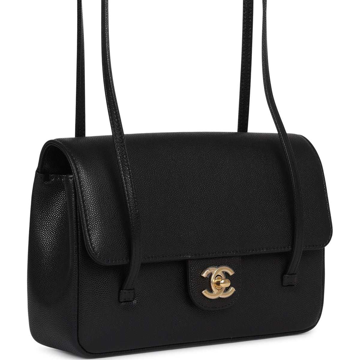 Chanel Small Preppy Coco Flap Bag Black Shiny Caviar Brushed Gold Hardware