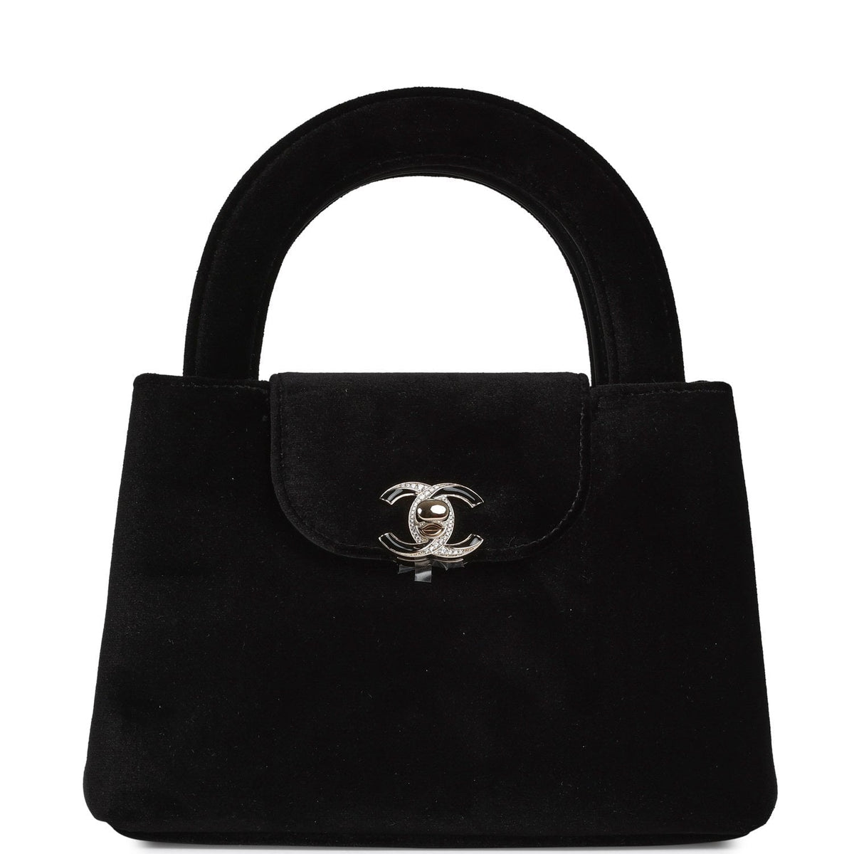 Chanel Small Kelly Shopper Black Velvet Crystal Light Gold Hardware