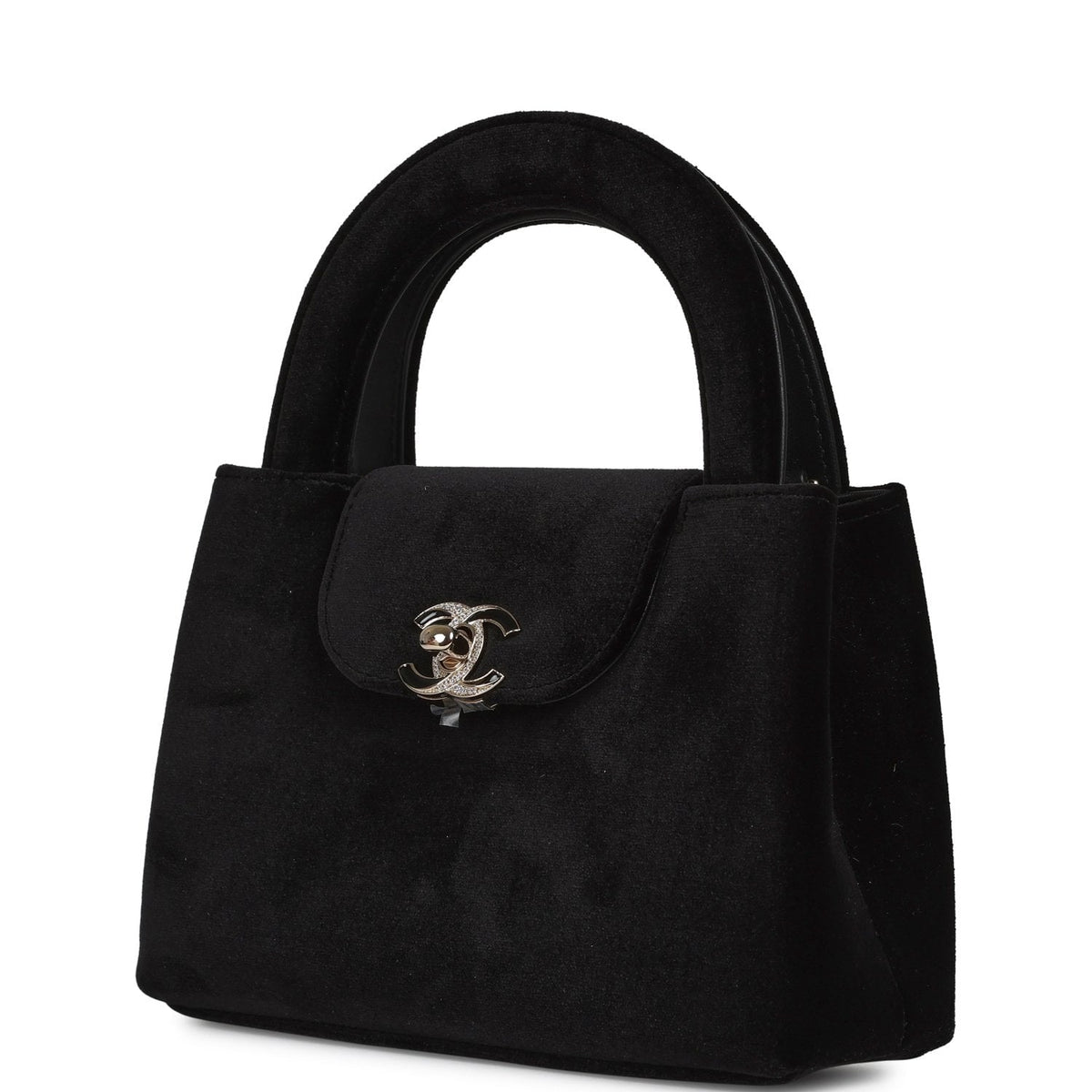 Chanel Small Kelly Shopper Black Velvet Crystal Light Gold Hardware