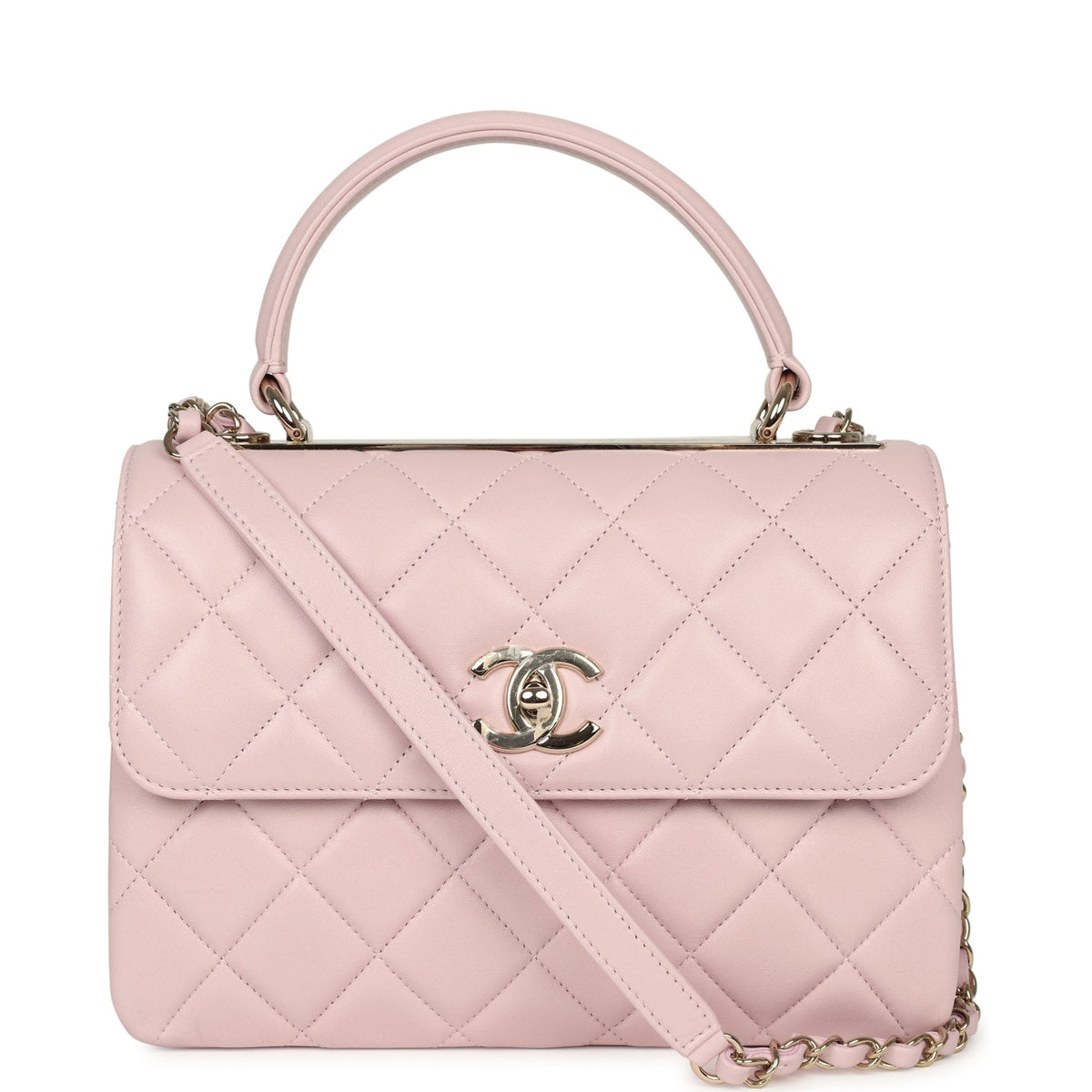 Chanel Medium Trendy CC Top Handle Flap Light Pink Lambskin Light Gold Hardware