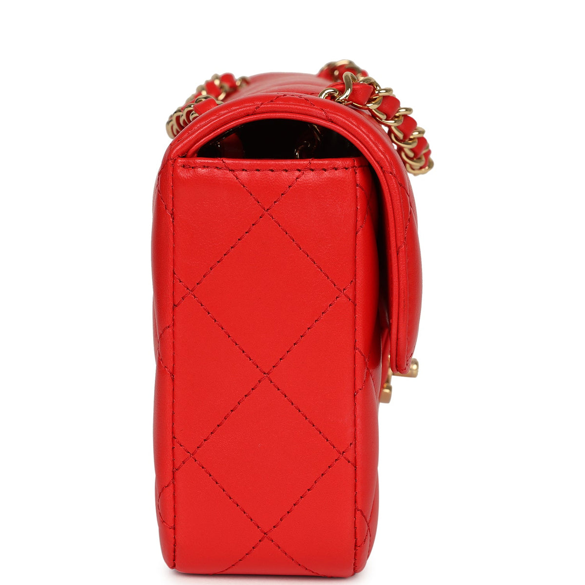 Chanel Medium East West Flap Bag Red Lambskin Gold Hardware
