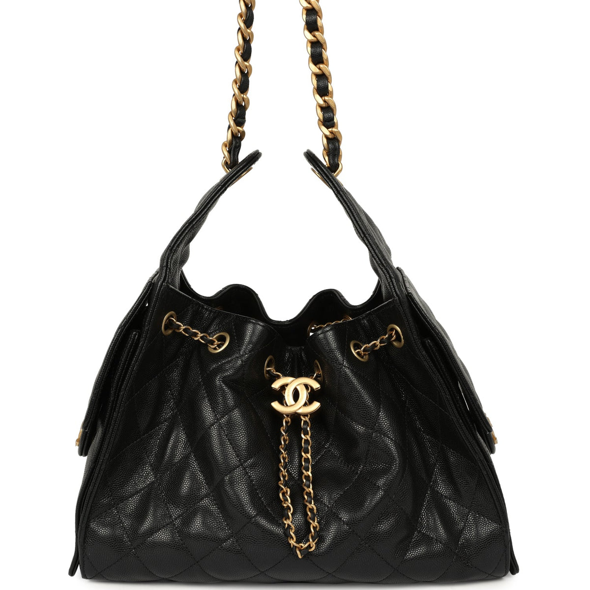 Pre-owned Chanel Mini 25 Hobo Bag Black Caviar Antique Gold Hardware