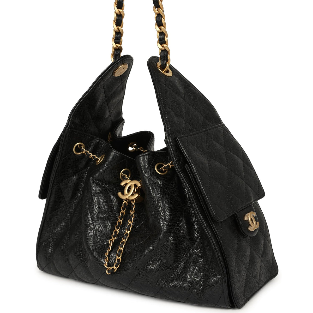 Pre-owned Chanel Mini 25 Hobo Bag Black Caviar Antique Gold Hardware