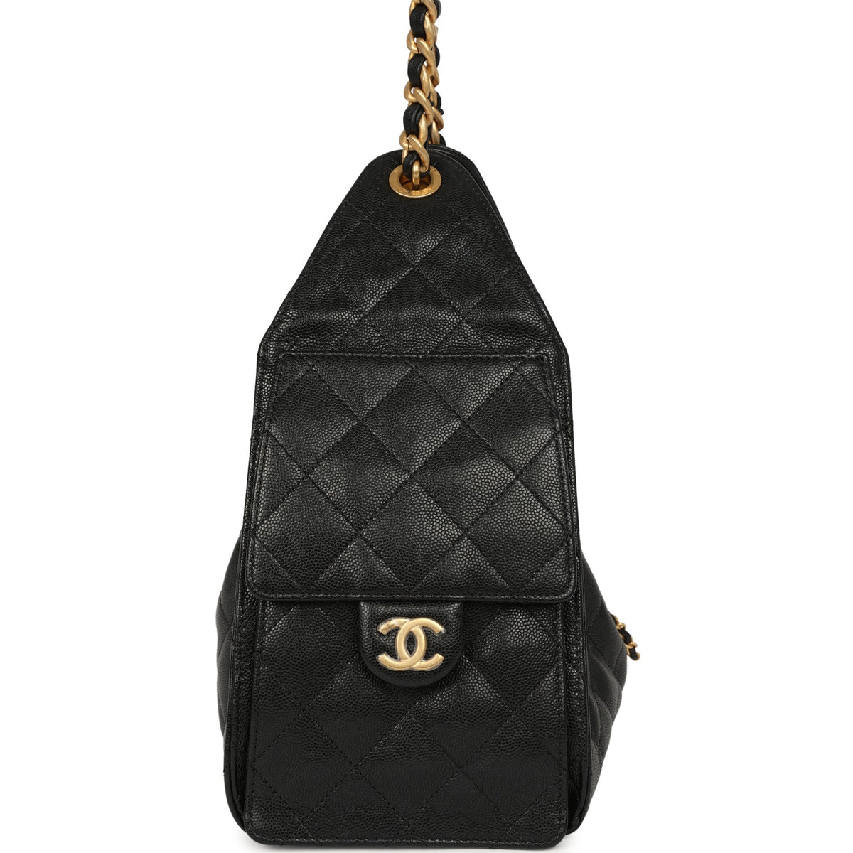 Pre-owned Chanel Mini 25 Hobo Bag Black Caviar Antique Gold Hardware