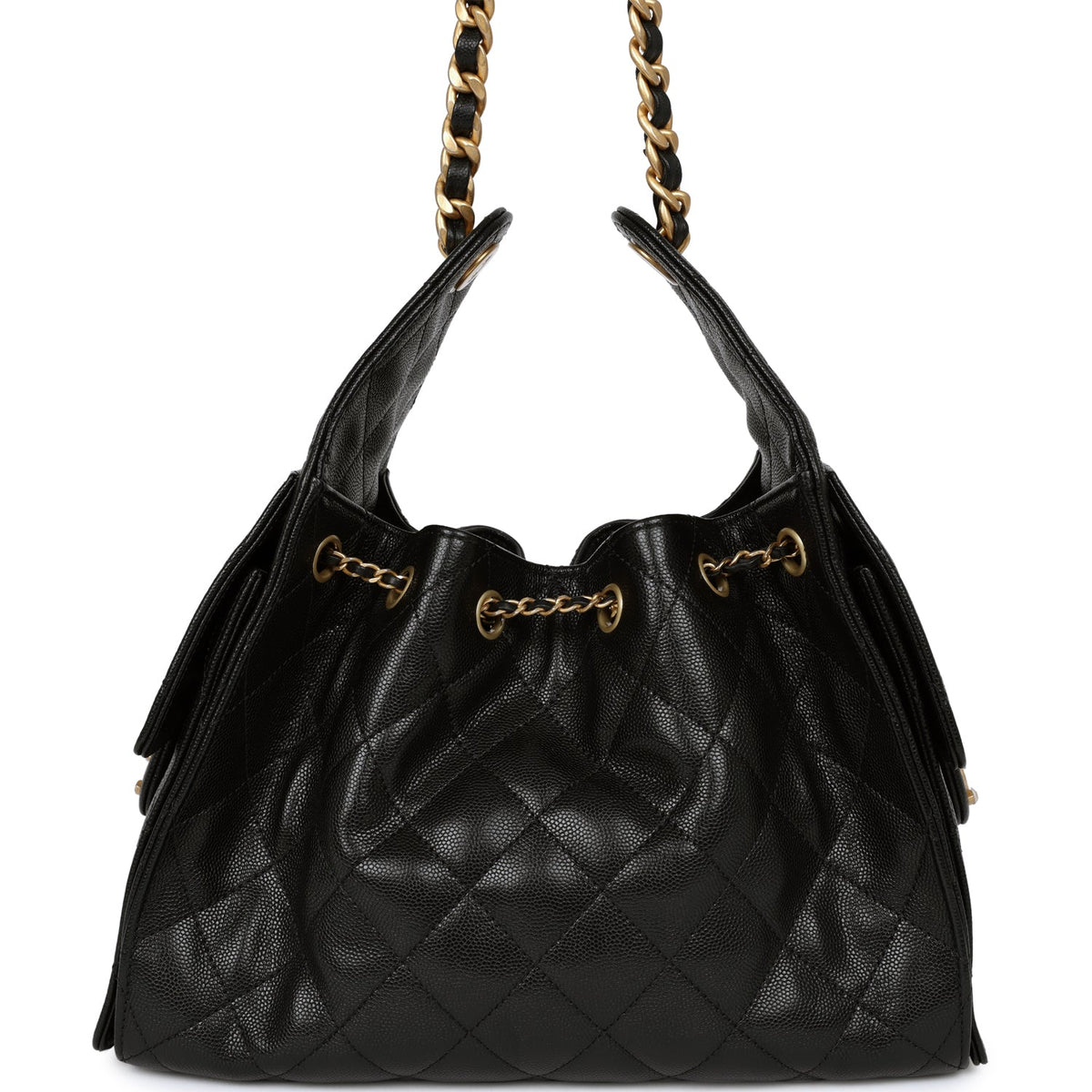 Pre-owned Chanel Mini 25 Hobo Bag Black Caviar Antique Gold Hardware
