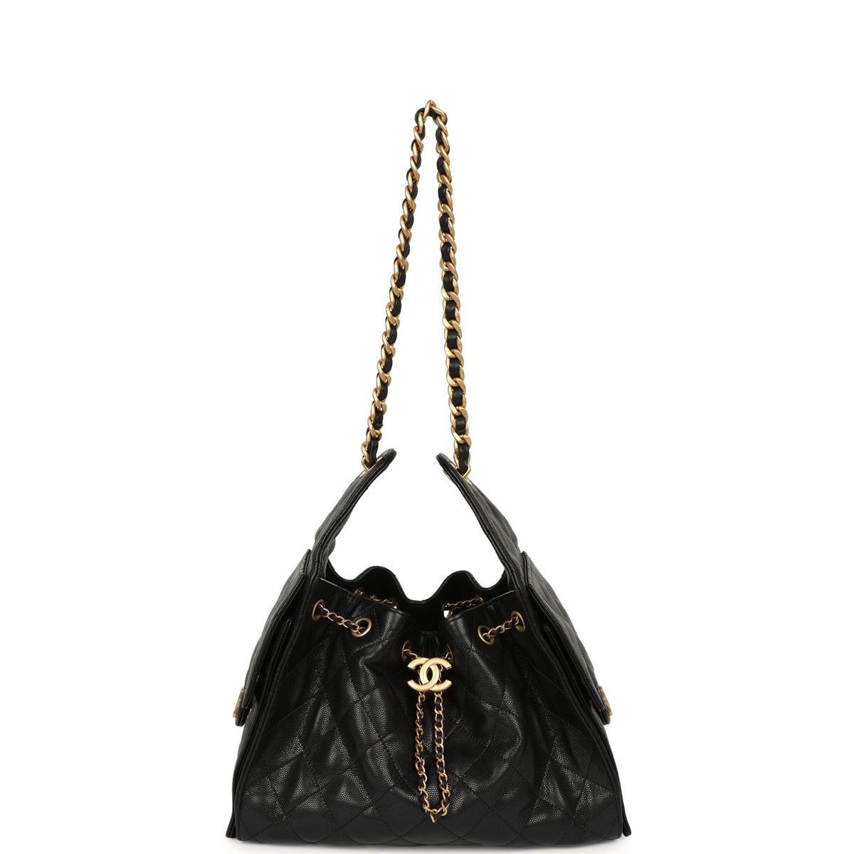 Pre-owned Chanel Mini 25 Hobo Bag Black Caviar Antique Gold Hardware