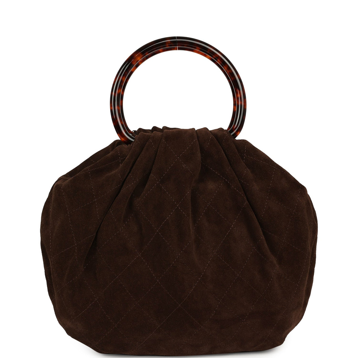 Chanel Large Pouch Dark Brown Suede Tortoiseshell Hardware