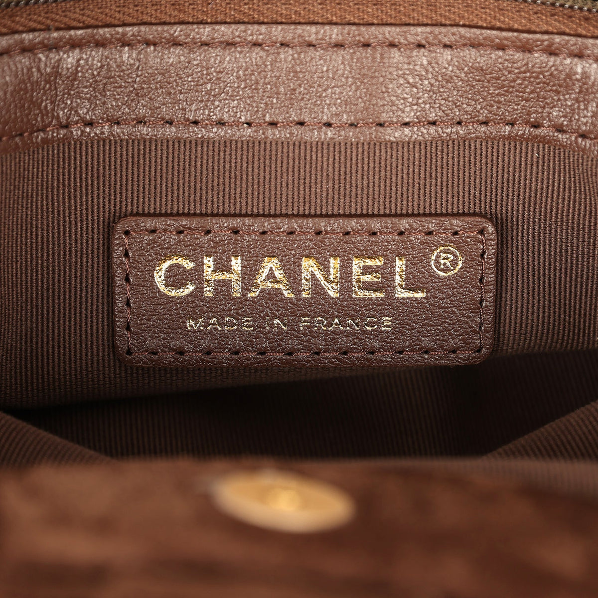 Chanel Large Pouch Dark Brown Suede Tortoiseshell Hardware