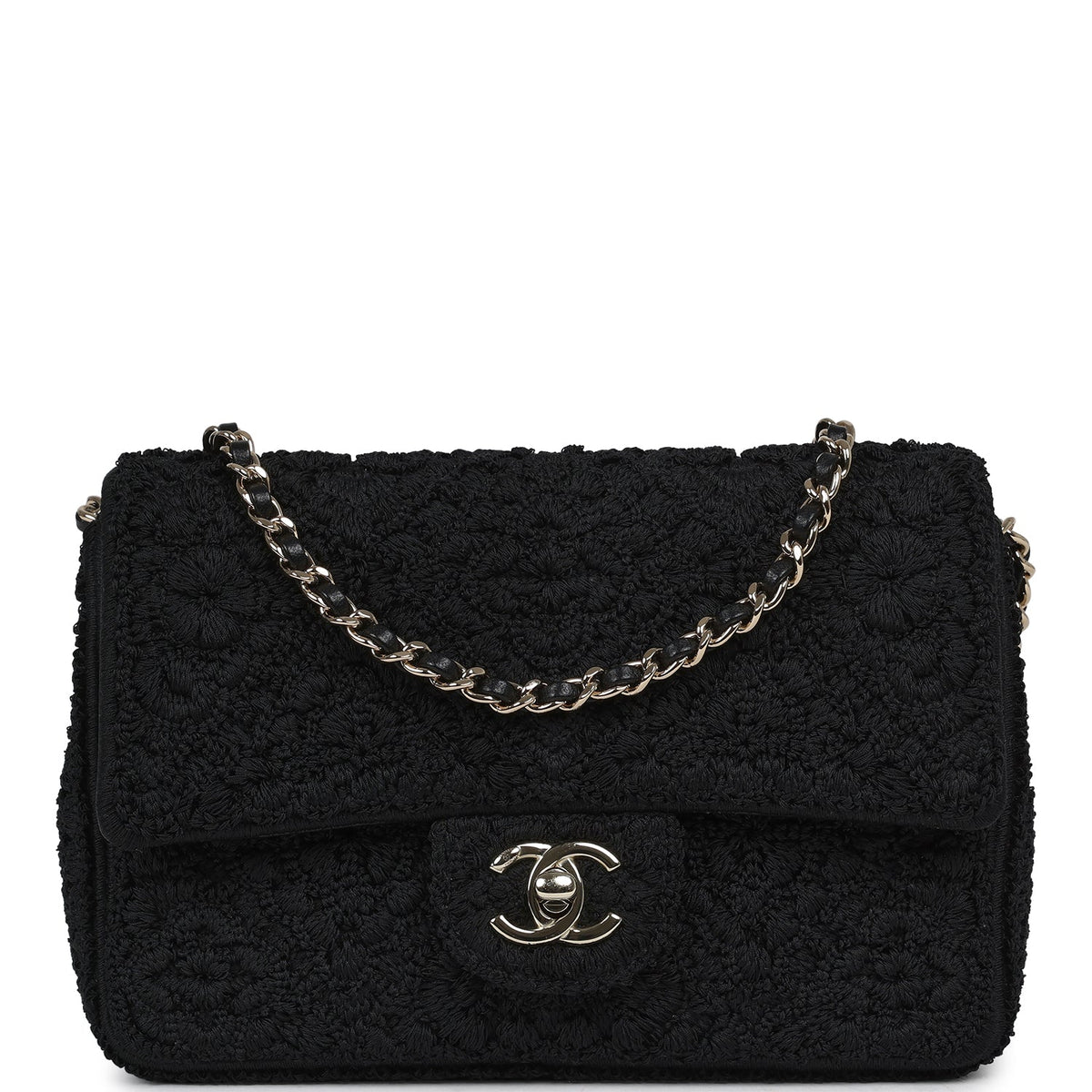 Chanel Mini "Coco Boho" Flap Bag Black Crochet Light Gold Hardware