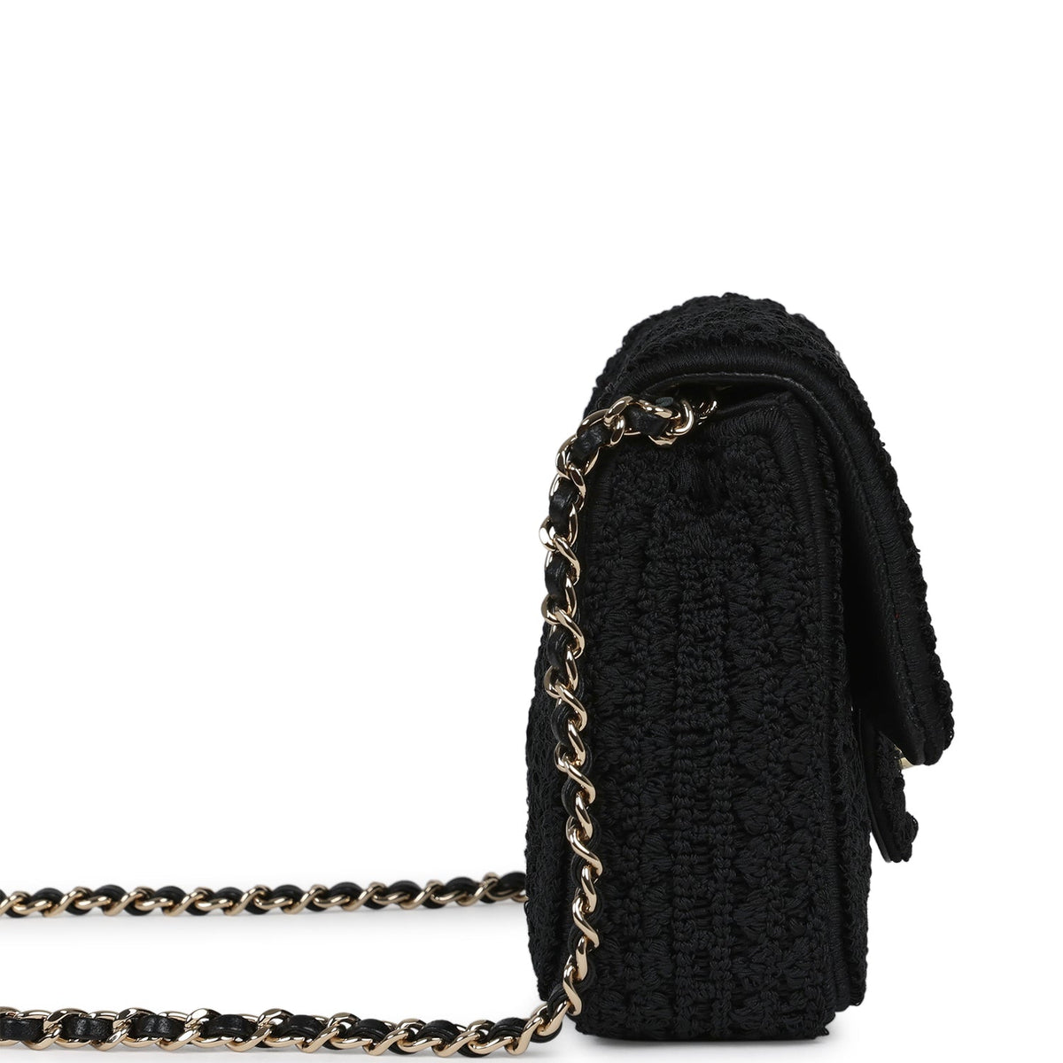Chanel Mini "Coco Boho" Flap Bag Black Crochet Light Gold Hardware