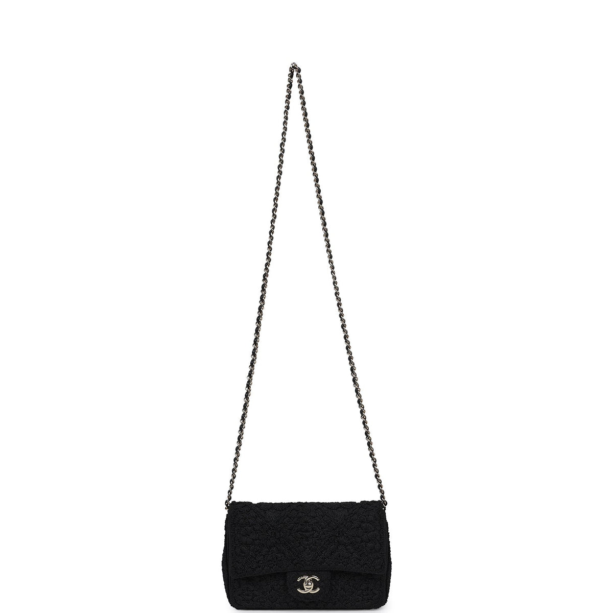 Chanel Mini "Coco Boho" Flap Bag Black Crochet Light Gold Hardware
