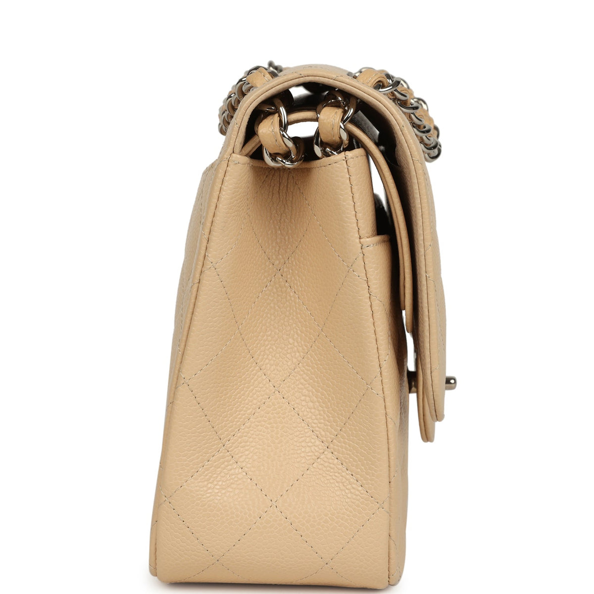 Pre-owned Chanel Jumbo Classic Double Flap Bag Light Beige Caviar Silver Hardware