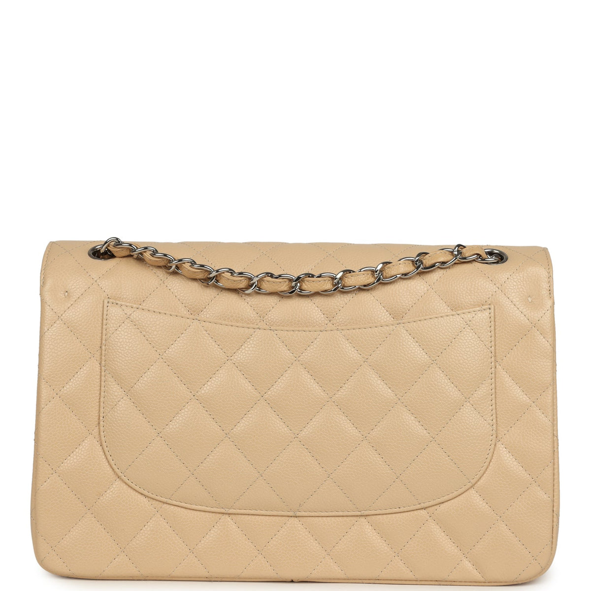Pre-owned Chanel Jumbo Classic Double Flap Bag Light Beige Caviar Silver Hardware