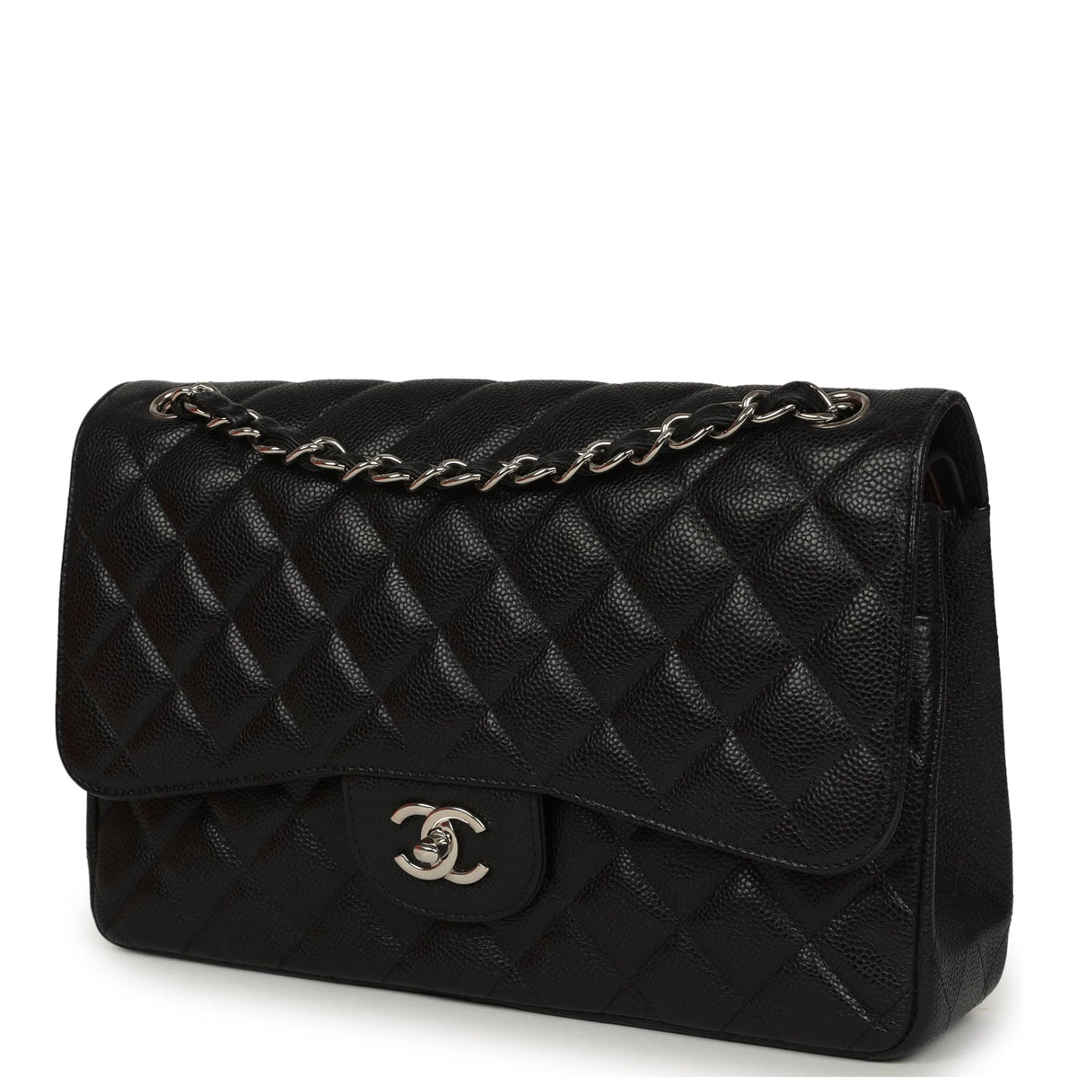 Pre-owned Chanel Jumbo Classic Double Flap Bag Black Caviar Silver Hardware