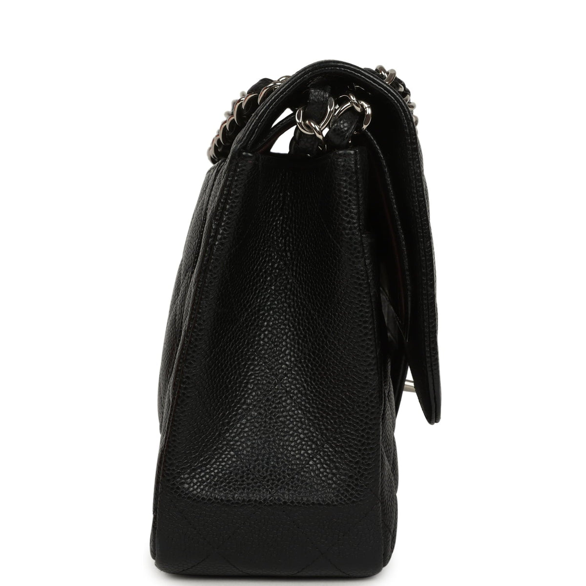 Pre-owned Chanel Jumbo Classic Double Flap Bag Black Caviar Silver Hardware