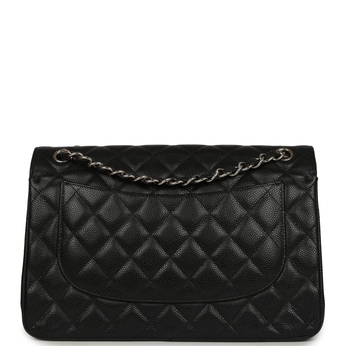 Pre-owned Chanel Jumbo Classic Double Flap Bag Black Caviar Silver Hardware