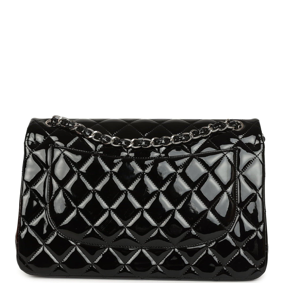Pre-owned Chanel Jumbo Classic Double Flap Bag Black Patent Silver Hardware