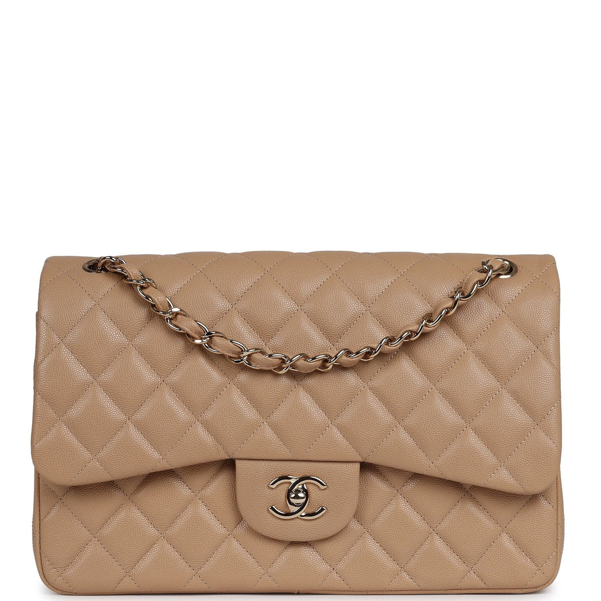 Chanel Jumbo Classic Double Flap Bag Dark Beige Caviar Gold Hardware