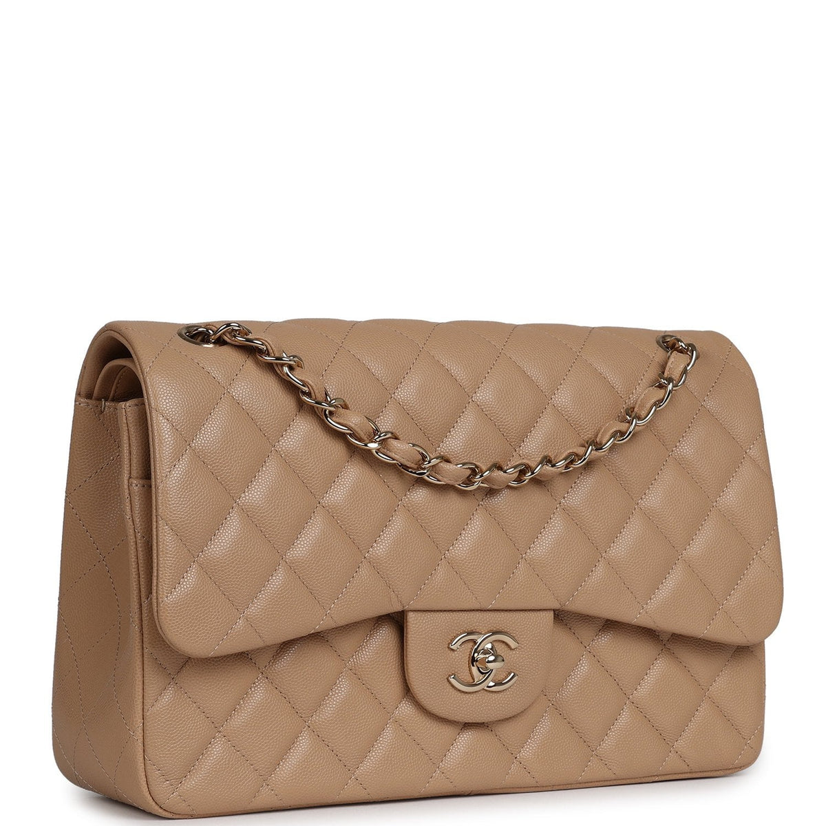 Chanel Jumbo Classic Double Flap Bag Dark Beige Caviar Gold Hardware